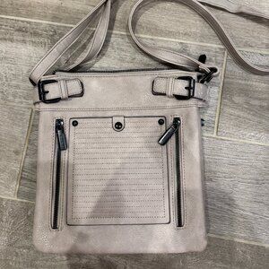 Gussaci Taupe Crossbody Bag | Adjustable Strap | Multi-Pocket Faux Leather Purse